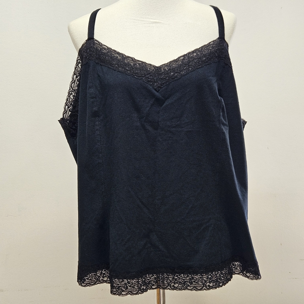 Apostrophe Lace Trim Cami Tank Top Woman Size 24-26W Black Modal Y2K Layering